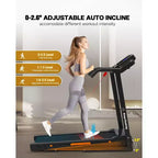 Tapis Roulant Pieghevole Inclinato a 3 Livelli Redliro per la Casa, Tapis Roulant con Altoparlanti Bluetooth, Compatto con Capacità di 150 kg