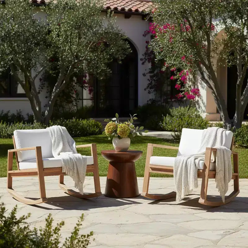 Christopher Knight Home Stphanie Sedia a dondolo moderna nordica da patio in legno di acacia con cuscini