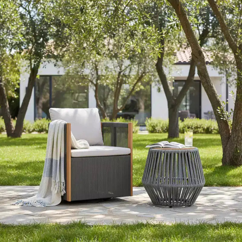 Christopher Knight Home Zorana Sedia Girevole Moderna da Esterno in Legno di Acacia e Corda