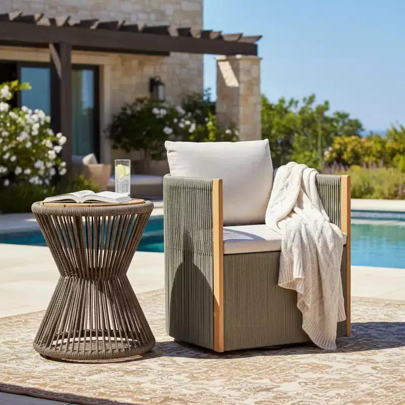 Christopher Knight Home Zorana Sedia Girevole Moderna da Esterno in Legno di Acacia e Corda