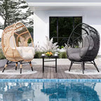 Sedia a dondolo a uovo Whisen Outdoor Arc Back Weaving, elegante poltrona curva da giardino in rattan PE con cuscino beige - Naturale