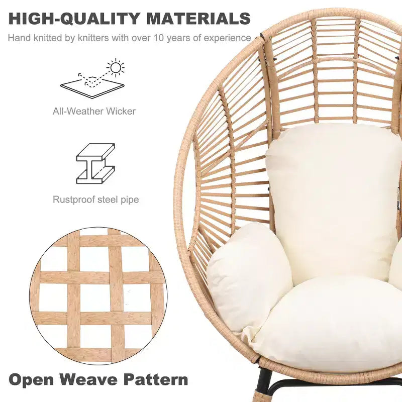 Sedia a dondolo a uovo Whisen Outdoor Arc Back Weaving, elegante poltrona curva da giardino in rattan PE con cuscino beige - Naturale