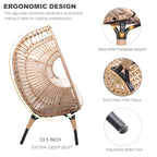 Sedia a dondolo a uovo Whisen Outdoor Arc Back Weaving, elegante poltrona curva da giardino in rattan PE con cuscino beige - Naturale