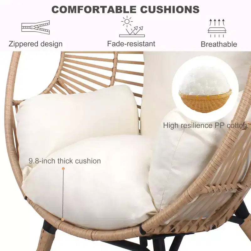 Sedia a dondolo a uovo Whisen Outdoor Arc Back Weaving, elegante poltrona curva da giardino in rattan PE con cuscino beige - Naturale