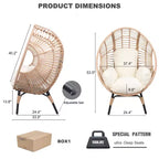 Sedia a dondolo a uovo Whisen Outdoor Arc Back Weaving, elegante poltrona curva da giardino in rattan PE con cuscino beige - Naturale