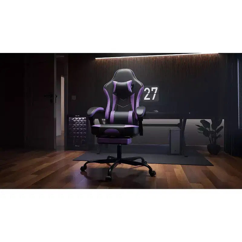 Ora Maison Sedia da Gaming Ergonomica con Poggiapiedi e Massaggio Lombare, Sedia da Computer Girevole Regolabile in Altezza per Adulti, Capacità 136 kg, Viola