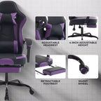 Ora Maison Sedia da Gaming Ergonomica con Poggiapiedi e Massaggio Lombare, Sedia da Computer Girevole Regolabile in Altezza per Adulti, Capacità 136 kg, Viola