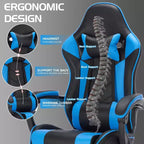 Ora Maison Sedia da gaming ergonomica con poggiapiedi e supporto lombare, sedia da computer girevole regolabile in altezza e traspirante per adulti, blu
