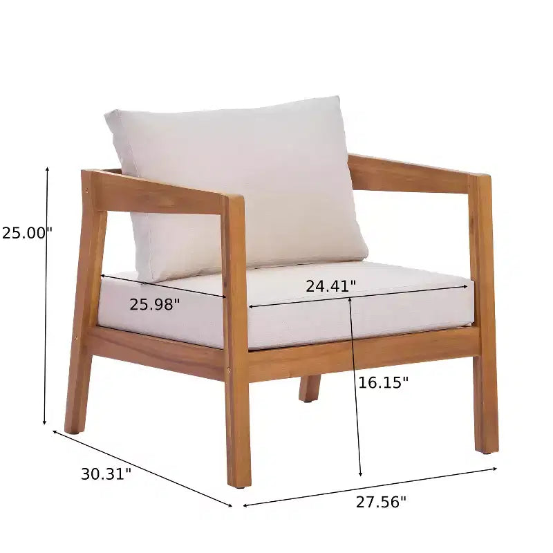 Christopher Knight Home Marine Farmhouse Acacia Wood Upholstered Patio Lounge Chair with Cushion