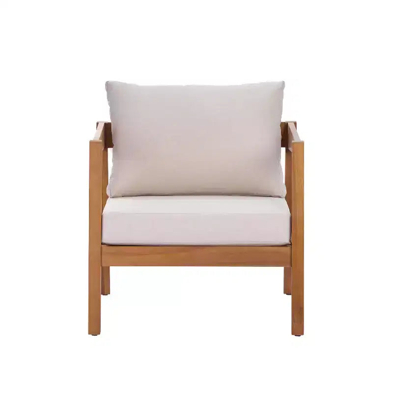 Christopher Knight Home Marine Farmhouse Acacia Wood Upholstered Patio Lounge Chair with Cushion