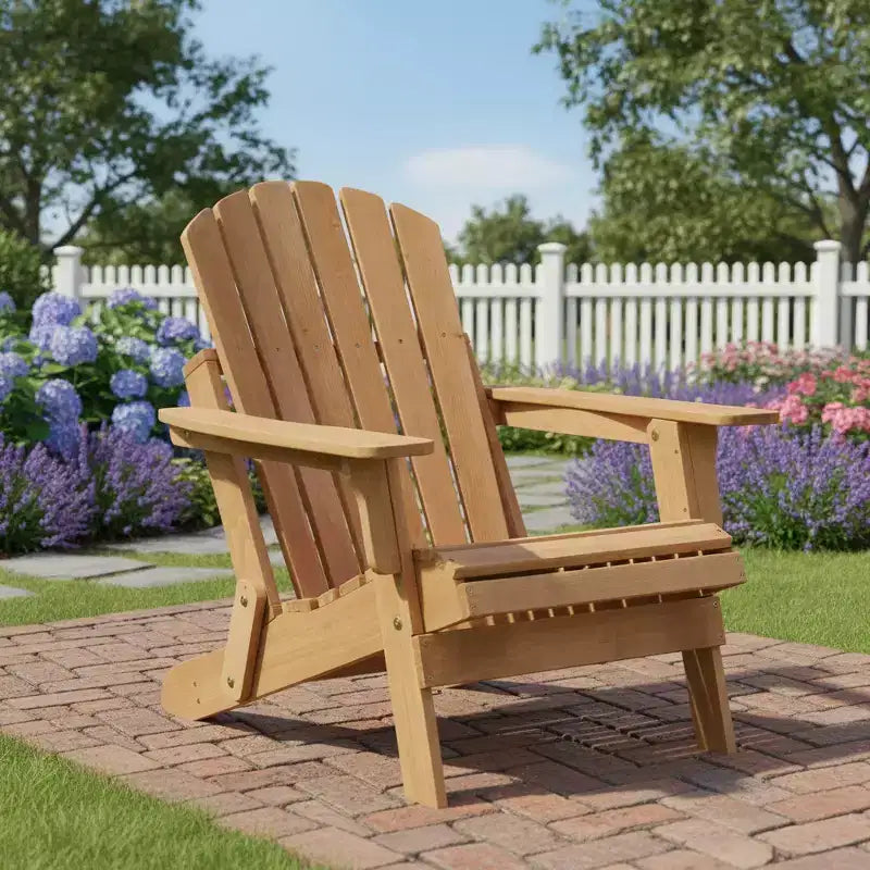 Outdoor Wooden Folding Adirondack Chair with BackRest&SeatBoard, Wood Patio Chair
