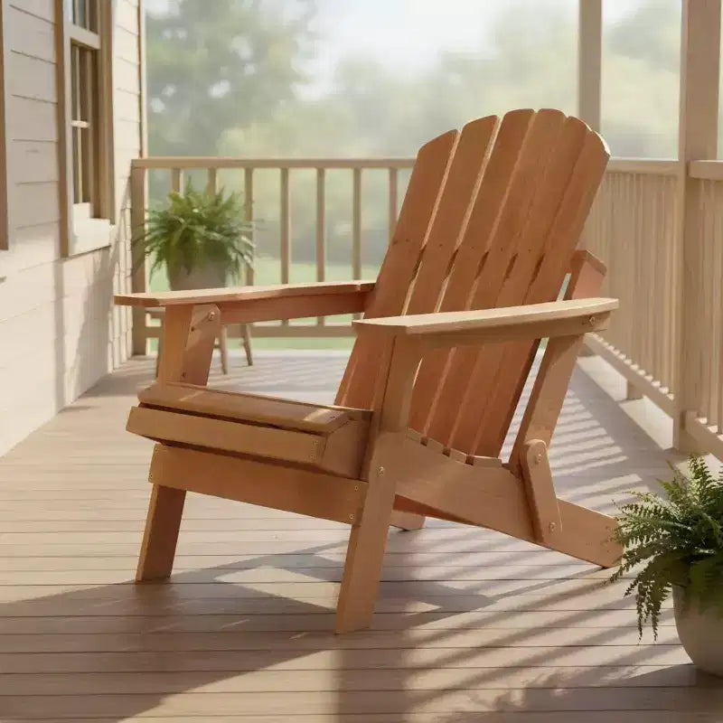 Outdoor Wooden Folding Adirondack Chair with BackRest&SeatBoard, Wood Patio Chair