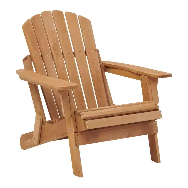 Outdoor Wooden Folding Adirondack Chair with BackRest&SeatBoard, Wood Patio Chair