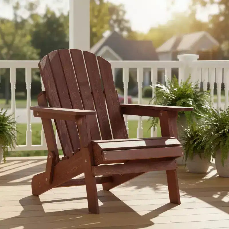 Outdoor Wooden Folding Adirondack Chair with BackRest&SeatBoard, Wood Patio Chair