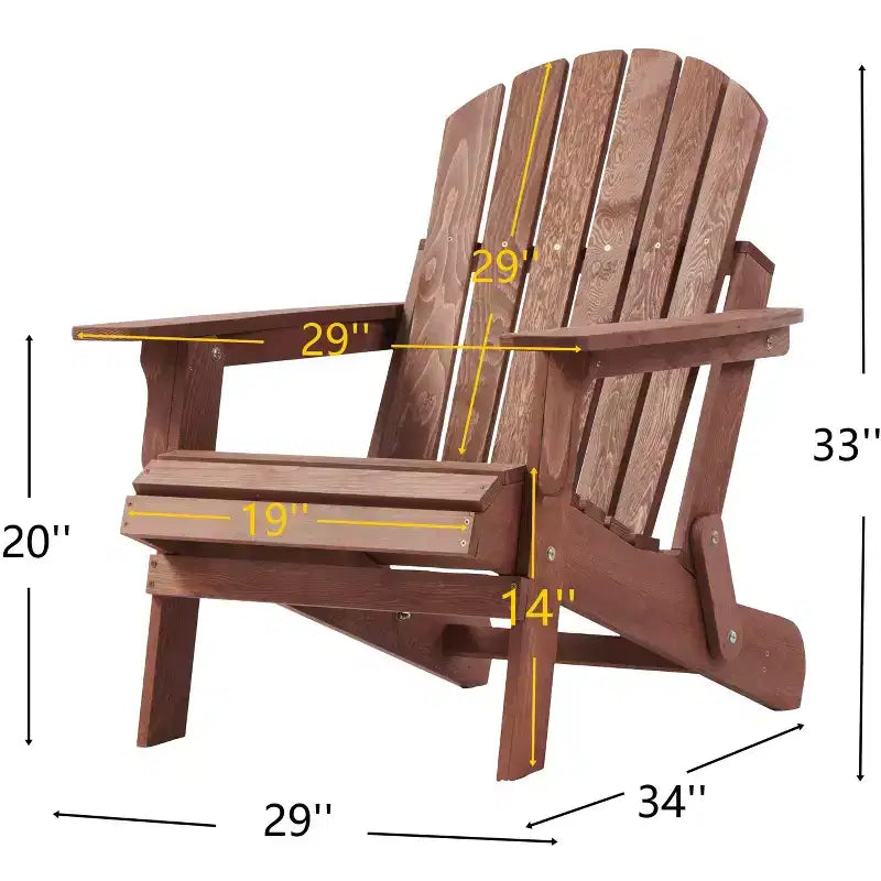 Outdoor Wooden Folding Adirondack Chair with BackRest&SeatBoard, Wood Patio Chair