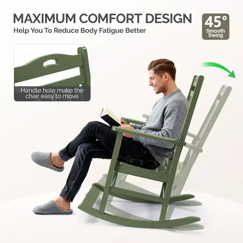 Karl Home | Solid Wood Patio Rocking Chair with Footrest