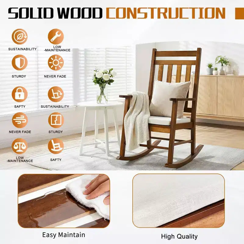Karl Home | Solid Wood Patio Rocking Chair