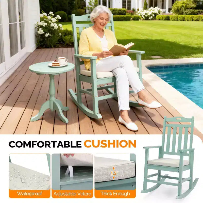 Karl Home | Classic Wooden Rocking Chair with Off-white Cushion