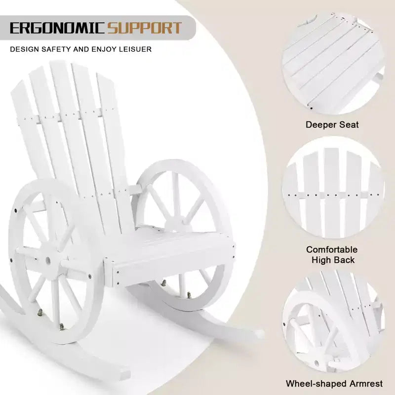 Karl Home | 23.5-Inch Adirondack Wagon-inspired Wooden Outdoor Rocking Chair