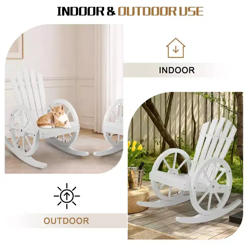 Karl Home | 23.5-Inch Adirondack Wagon-inspired Wooden Outdoor Rocking Chair