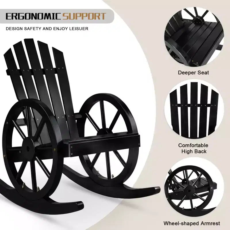 Karl Home | 23.5-Inch Adirondack Wagon-inspired Wooden Outdoor Rocking Chair