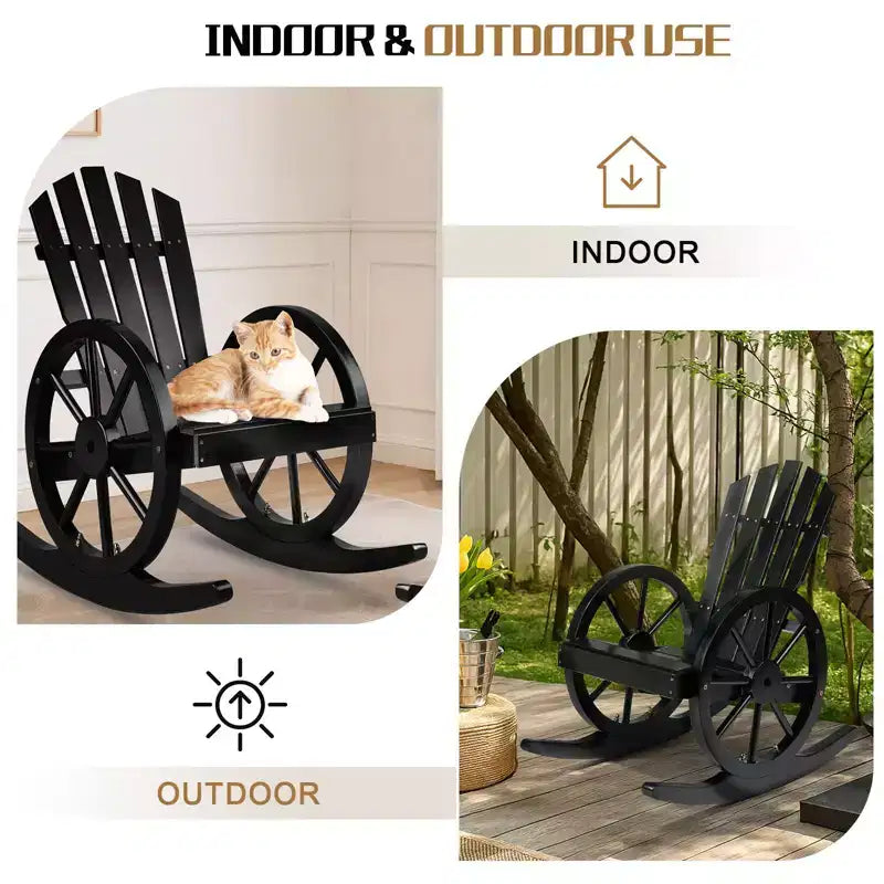 Karl Home | 23.5-Inch Adirondack Wagon-inspired Wooden Outdoor Rocking Chair