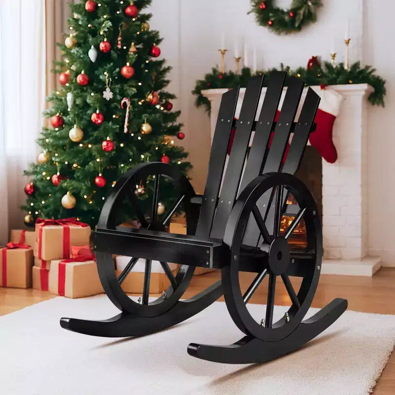 Karl Home | 23.5-Inch Adirondack Wagon-inspired Wooden Outdoor Rocking Chair