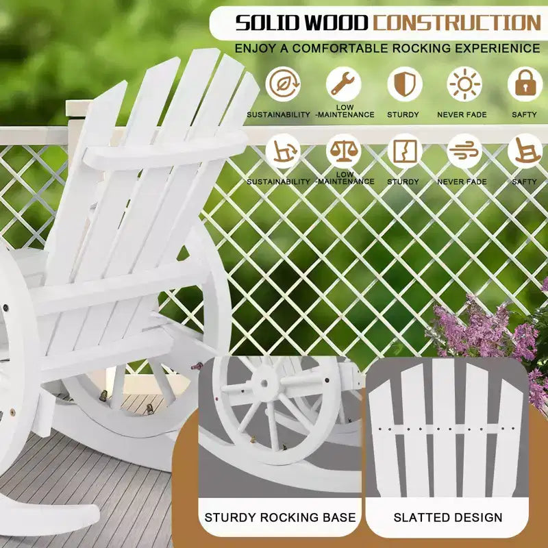 Karl Home | 23.5-Inch Adirondack Wagon-inspired Wooden Outdoor Rocking Chair