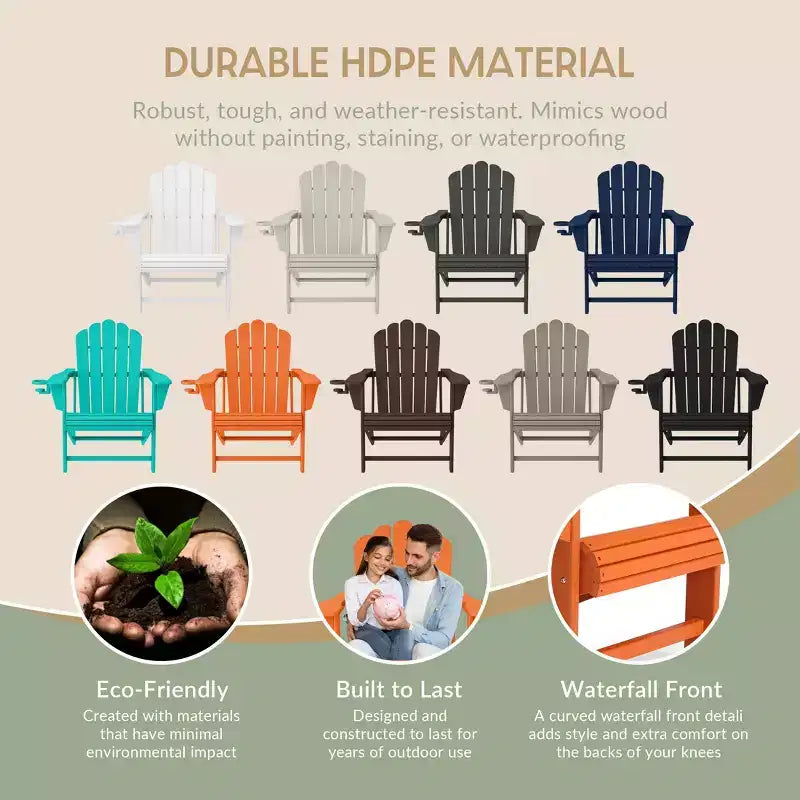 WestinTrends Highland 4-Piece Orange Outdoor Patio HDPE Adirondack Chairs With Ottomans and Cup Holder Set