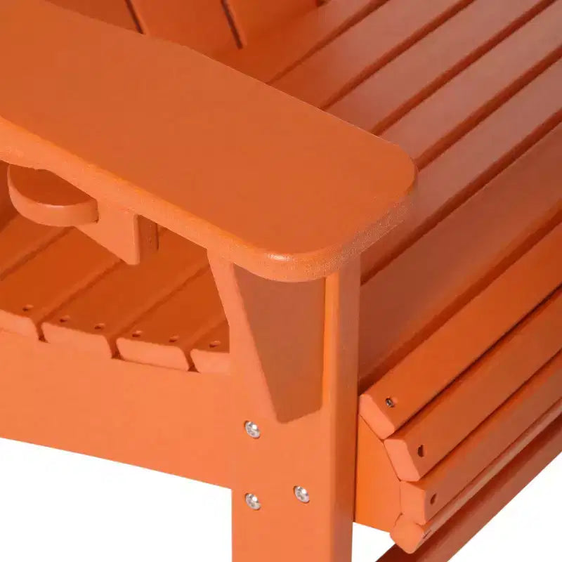 WestinTrends Highland 4-Piece Orange Outdoor Patio HDPE Adirondack Chairs With Ottomans and Cup Holder Set