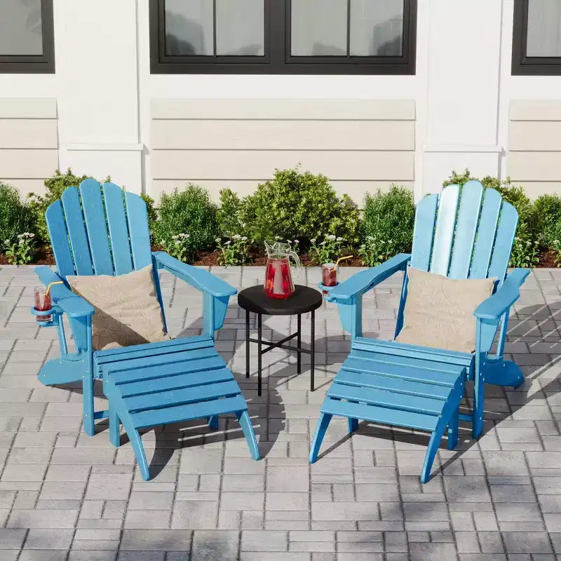 WestinTrends Highland Set da 4 Pezzi con Sedie Adirondack da Esterno in HDPE con Pouf e Portabicchieri, Blu Pacifico