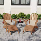 WestinTrends Highland Set di 4 Sedie Adirondack da Esterno in HDPE con Poggiapiedi e Porta Bicchieri, Teak