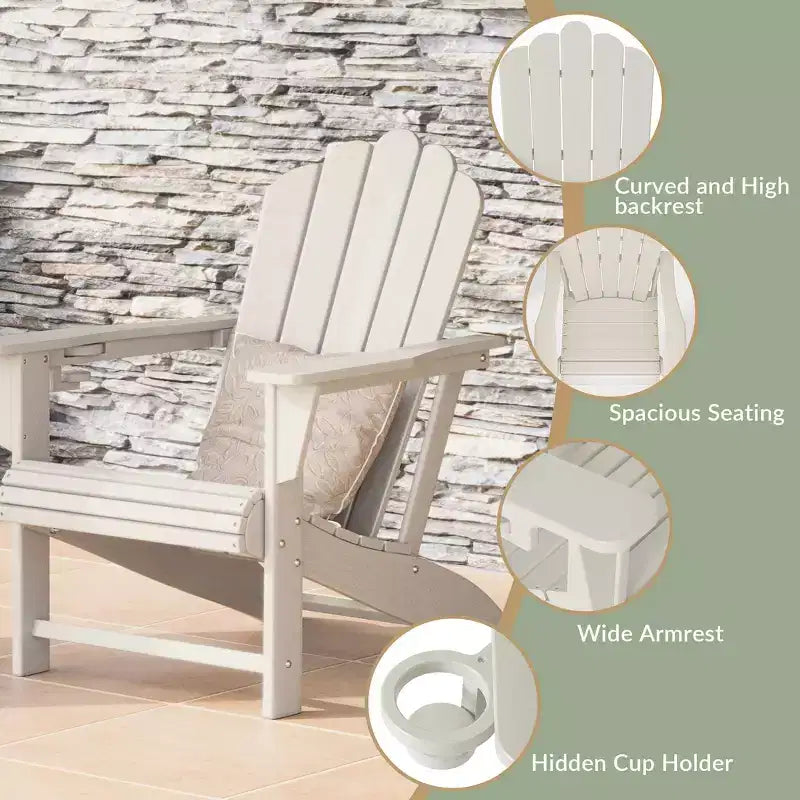WestinTrends Highland 3-Piece Outdoor Patio HDPE Adirondack Chair With Cup Holder and Table Set, Sand