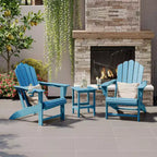WestinTrends Highland Set di 3 Poltrone da Giardino Adirondack in HDPE da Esterno con Portabicchiere e Tavolino, Blu Pacifico