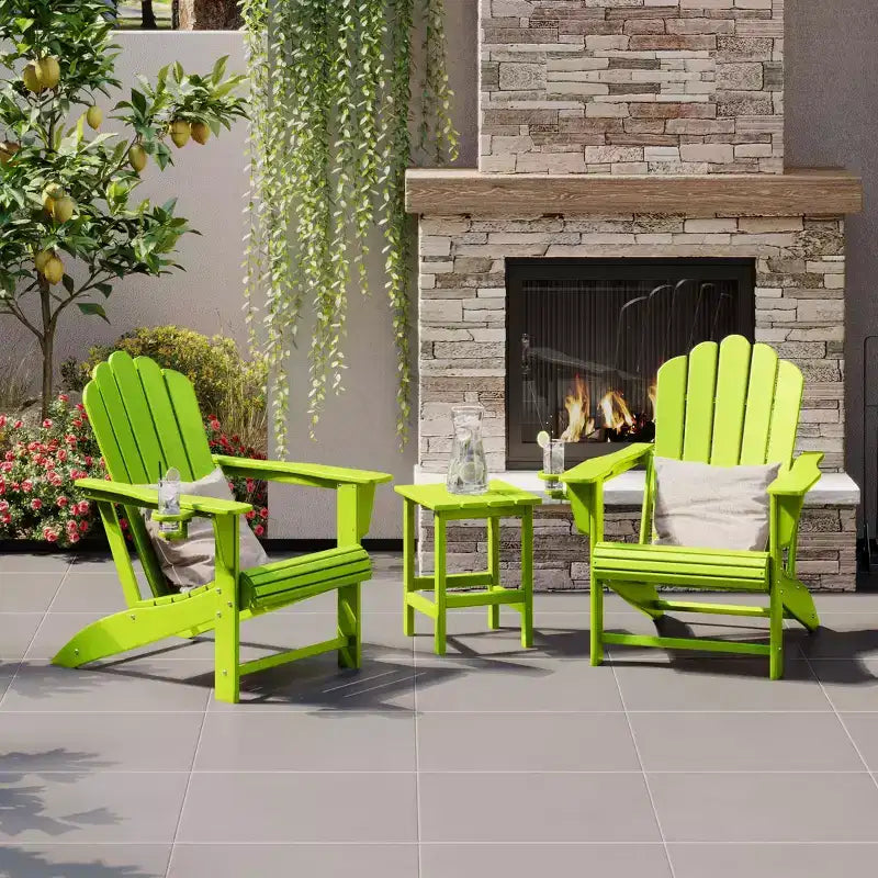 WestinTrends Highland Set da 3 Pezzi da Esterno Patio in HDPE, Sedia Adirondack con Portabicchieri e Tavolino, Lime