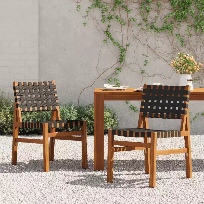 Christopher Knight Home Prasert Sedie da Giardino Laterali Moderne in Legno di Acacia con Corda Intrecciata in PE (Set di 2)