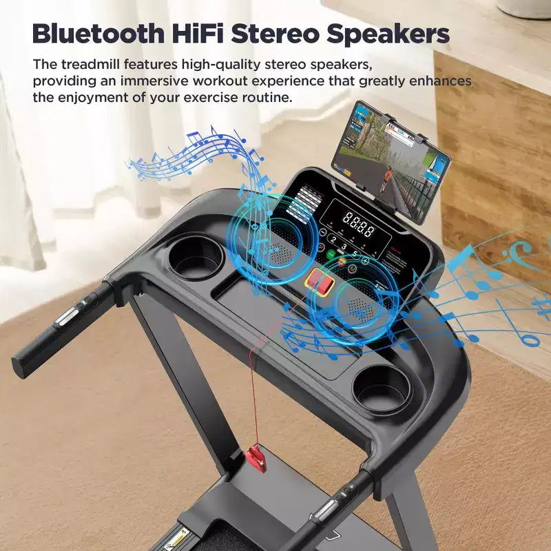 Tapis Roulant 3.5HP in Offerta: Tapis Roulant Pieghevole con Inclinazione del 12%, APP e Altoparlanti Bluetooth, Capacità 150 kg, 64 Programmi, Palestra Domestica
