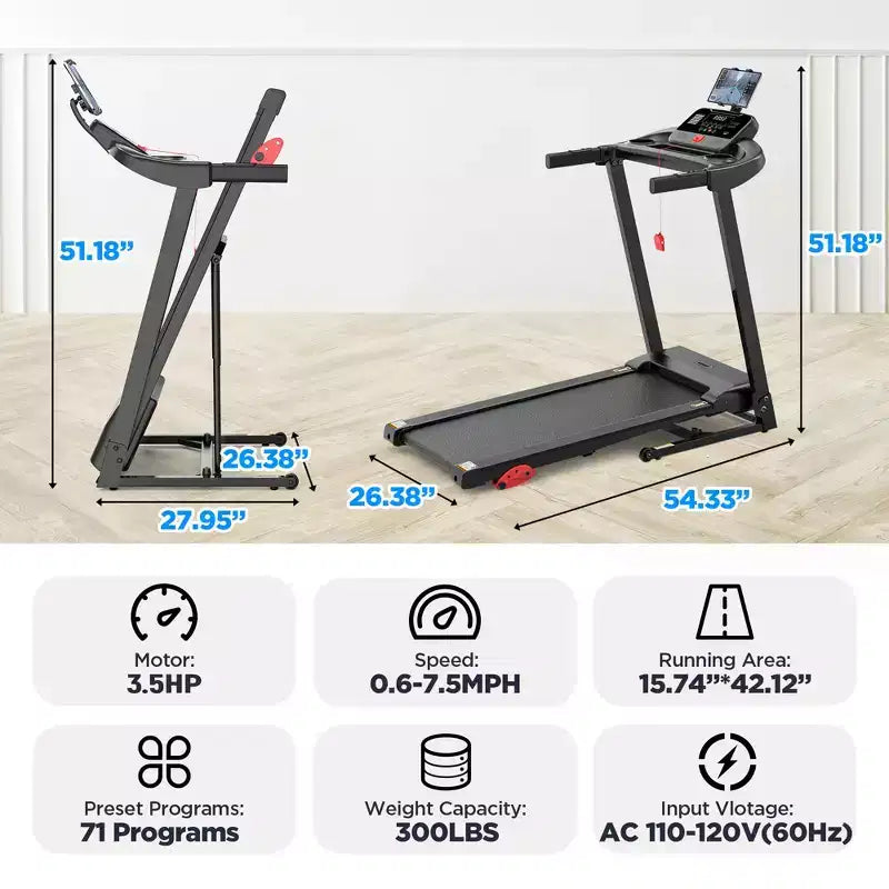 Tapis Roulant 3.5HP in Offerta: Tapis Roulant Pieghevole con Inclinazione del 12%, APP e Altoparlanti Bluetooth, Capacità 150 kg, 64 Programmi, Palestra Domestica