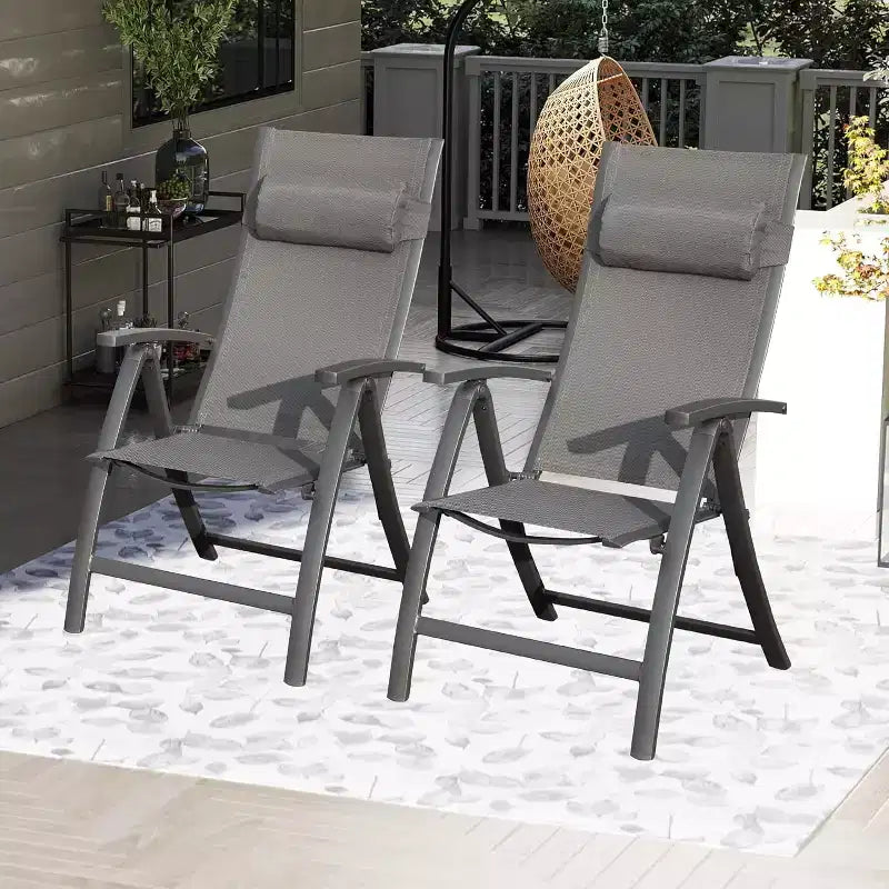 Clihome Patio Folding Chairs Set of 2 - Textilene Adjustable Backrest Loungers