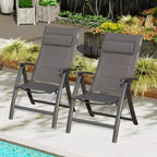 Clihome Patio Folding Chairs Set of 2 - Padded Textilene Adjustable Loungers