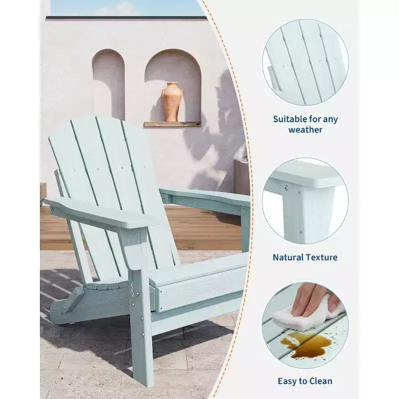Sedie Adirondack in HDPE, sedia da esterno resistente alle intemperie, capacità di carico elevata 172 kg, nessun montaggio richiesto, per esterni, patio, prato