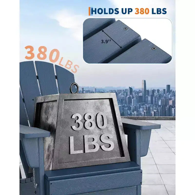 Sedie Adirondack in HDPE, sedia da esterno resistente alle intemperie, capacità di carico elevata 172 kg, nessun montaggio richiesto, per esterni, patio, prato