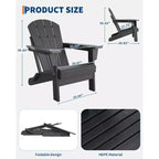 Sedie Adirondack in HDPE, sedia da esterno resistente alle intemperie, capacità di carico elevata 172 kg, nessun montaggio richiesto, per esterni, patio, prato