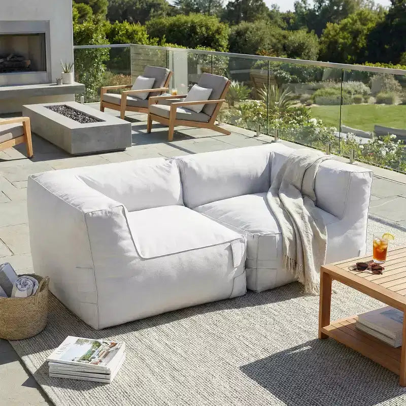 Christopher Knight Home Graziella Divano angolare moderno da giardino con pouf in olefin (set di 2)