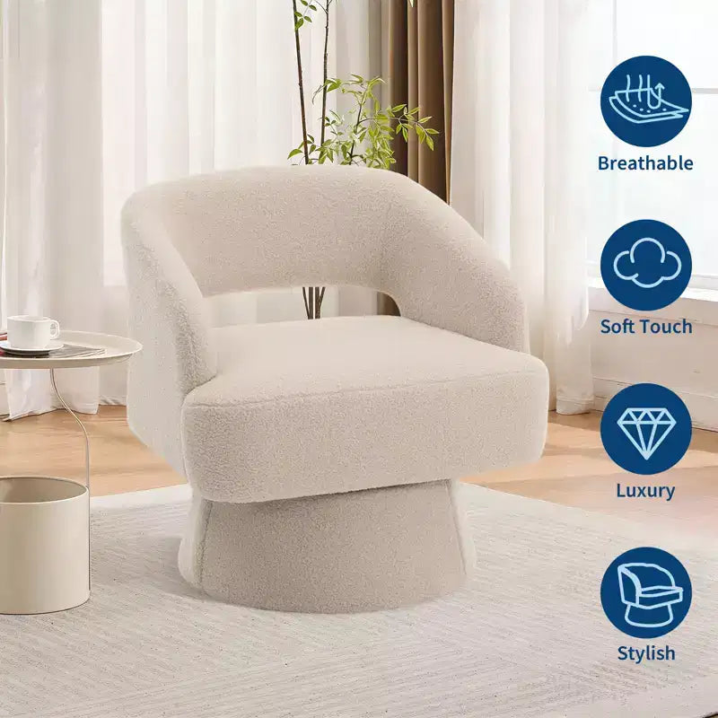 Poltrona Girevole con Schienale Traforato e Base Affusolata, Rivestita in Velluto o Teddy Velvet, Scegli il Colore