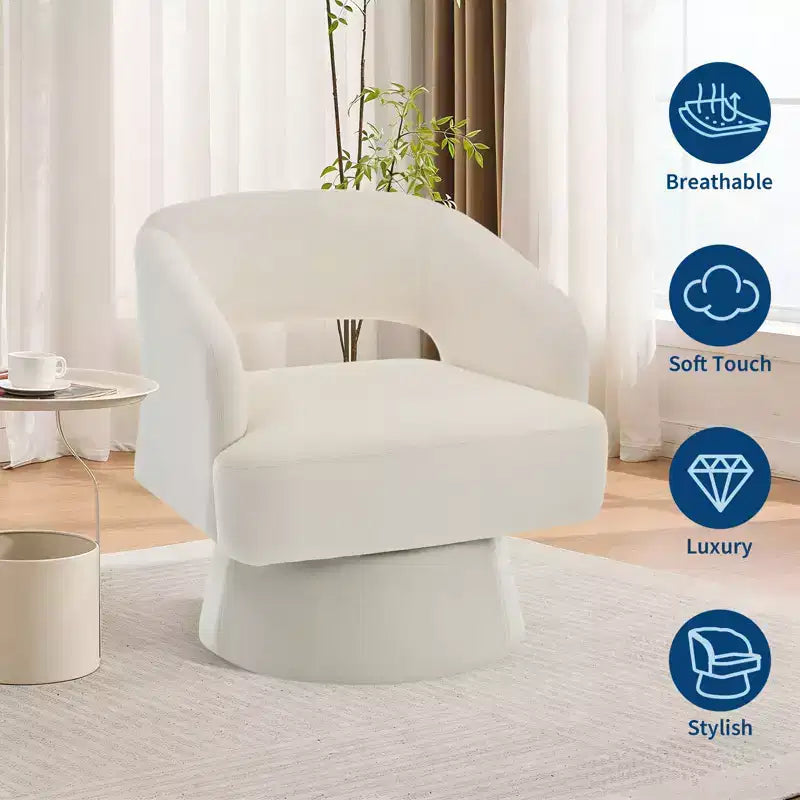 Poltrona Girevole con Schienale Traforato e Base Affusolata, Rivestita in Velluto o Teddy Velvet, Scegli il Colore
