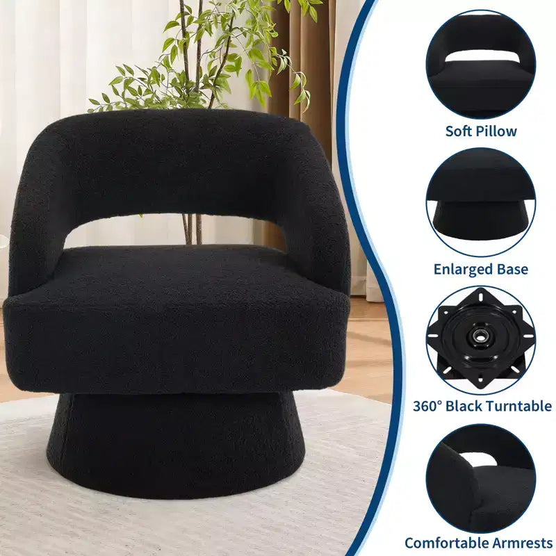 Poltrona Girevole con Schienale Traforato e Base Affusolata, Rivestita in Velluto o Teddy Velvet, Scegli il Colore