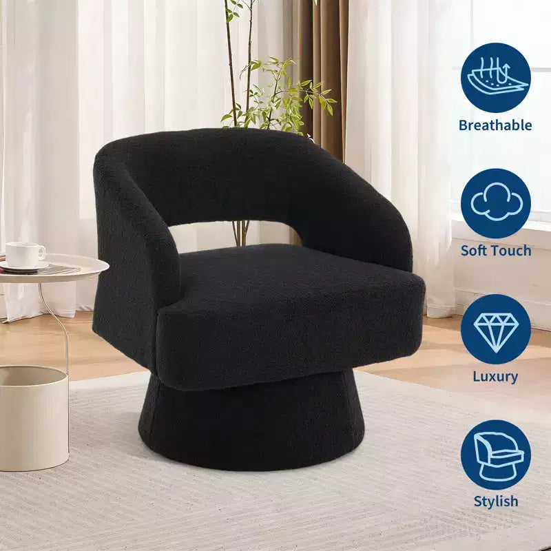 Poltrona Girevole con Schienale Traforato e Base Affusolata, Rivestita in Velluto o Teddy Velvet, Scegli il Colore
