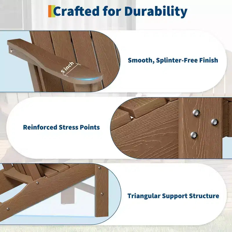 Durable HDPE Adirondack Patio Chair with Realistic Wood Grain Texture,All-Weather Wicker Lawn&Garden Seating for Backyard Deck Outdoor,1 Pack