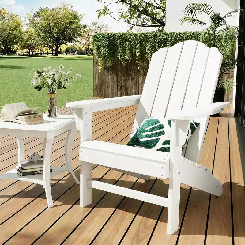 Sedia da Patio Adirondack in HDPE Durevole con Venatura del Legno Realistica, Seduta da Giardino in Vimini per Tutte le Stagioni per Ponte Esterno, 1 Pezzo